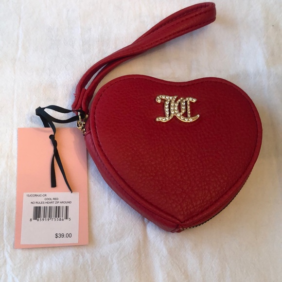 Juicy Couture Cool Red No Rules Heart Zip Around Wristlet JC Logo NWT - Picture 12 of 16